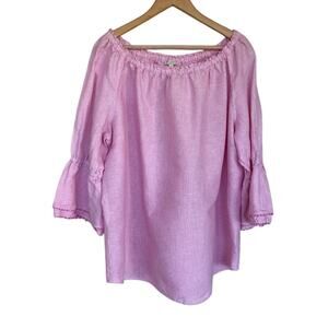 Talbots Pink and White Striped Blouse with Bell Sleeves - 2X